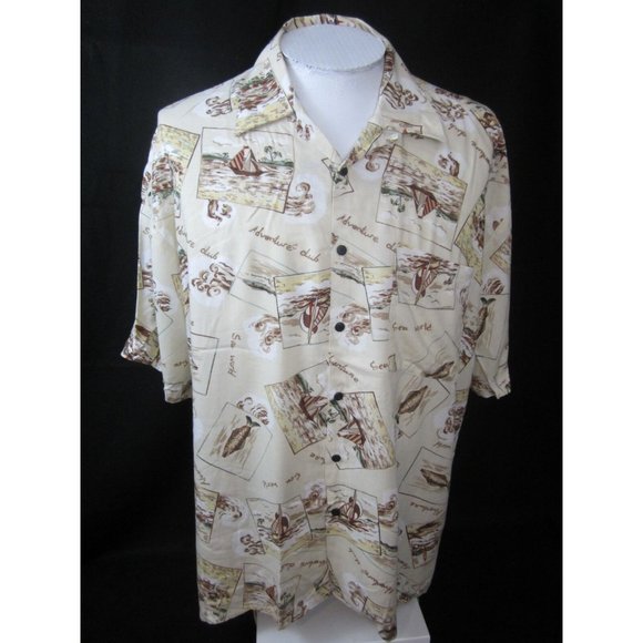 RINGO SPORT VTG 1990s Men Hawaiian ALOHA shirt XL 25" p2p rayon sailboat fishing - Picture 3 of 8